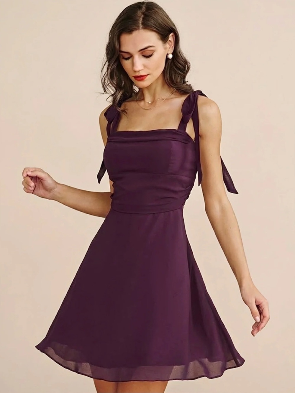 Rihoas Purple Tie Strap Chiffon Mini Dress